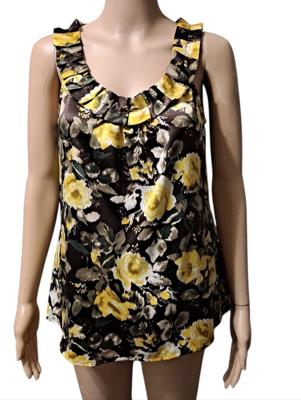 LOFT Yellow Floral Ruffle Neck Camisole Top
